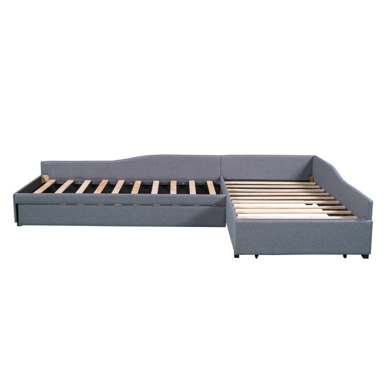 Merax Upholstered Double Daybed Beds with A Trundle image number 3