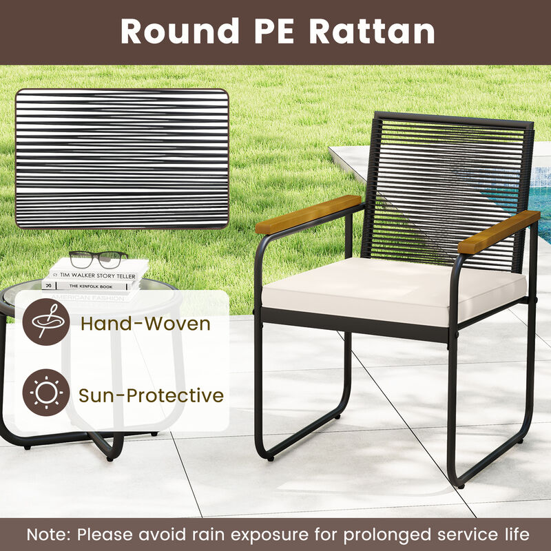 PE Rattan Patio Set, 3 Pieces with Chairs and Round Glass Table-White image number 6