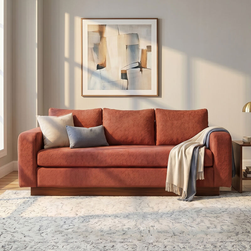 Merax Modern 3-Seater Chenille Sofa with Wide Functional Armrests & Solid Rubber Wood Base image number 2