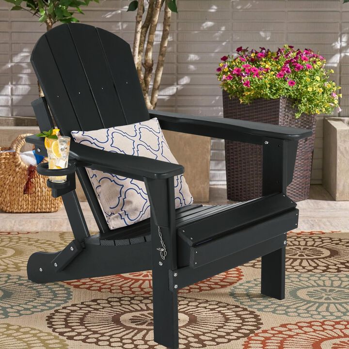 ABCPATIO Folding Plastic Adirondack Chair - Outdoor Weather Resistant Adirondack Chairs with Cup Holder, Stackable Seating for P