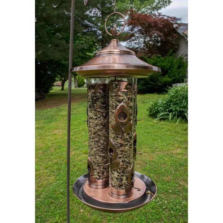 Triple Tube Copper Bird Feeder with 9 Feeding Ports for Backyard Bird Watching