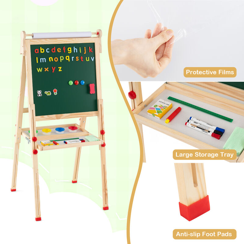 Double-Sided Wooden Kids Art Easel 3-in-1 Folding Design image number 5
