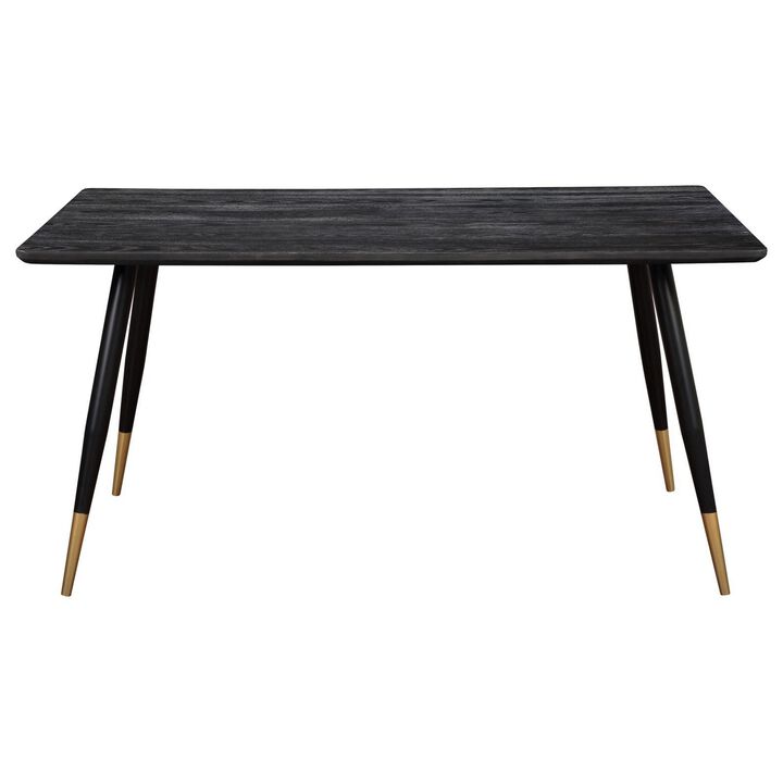 60 Inch Dining Table, MDF Tabletop, Rounded Metal Legs, Brass Accents  - Benzara