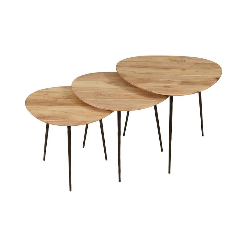 Jofran Reeves Abstract Contemporary Solid Acacia Wood Nesting End Tables (Set of 3)