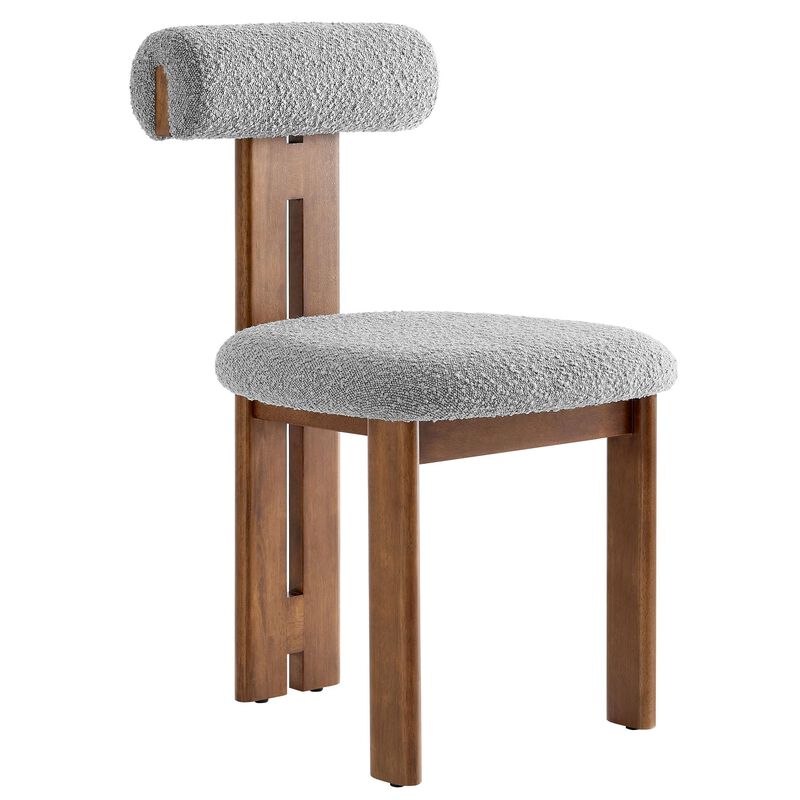 Modway Torian Upholstered Boucle Dining Chairs Set of 2 in Walnut Light Gray - 3-Legged Farmhouse Kitchen Chairs - Mid-Century Modern Armless Accent Chairs - Comfortable Side Chairs with Wood Legs image number 3