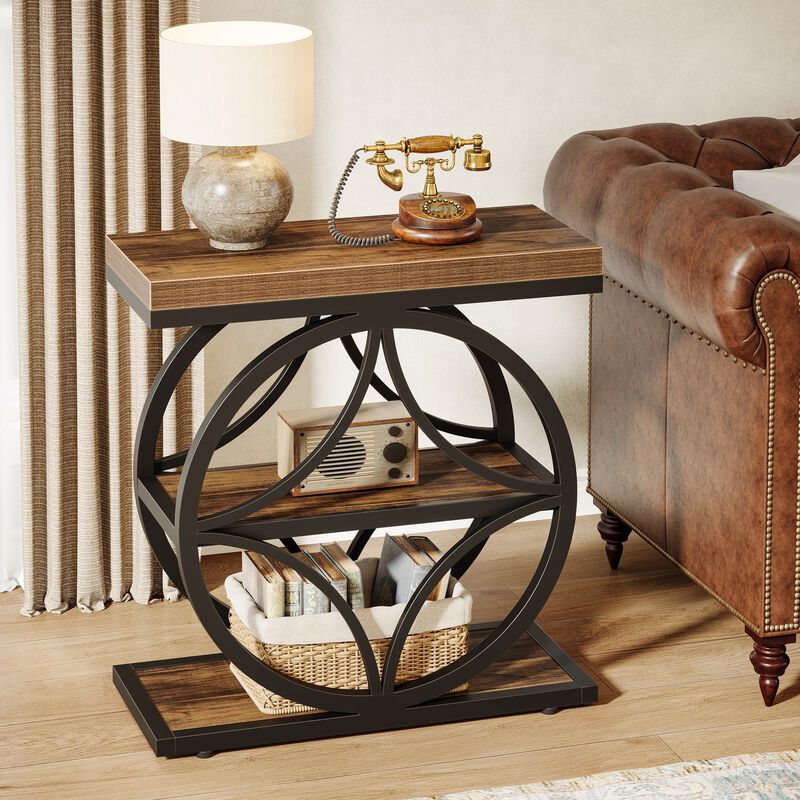 Narrow Industrial Bedside Table with 3-Tier Storage, End Table image number 4