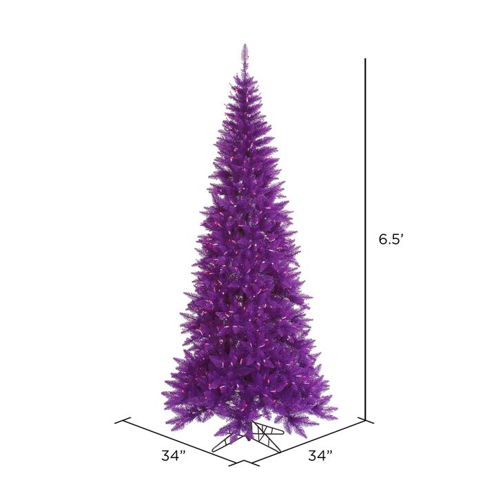 Vickerman 6.5' Purple Fir Slim Artificial Christmas Tree, Purple Dura-lit LED Lights - Faux Fir Christmas Tree - Seasonal Indoor Home Decor