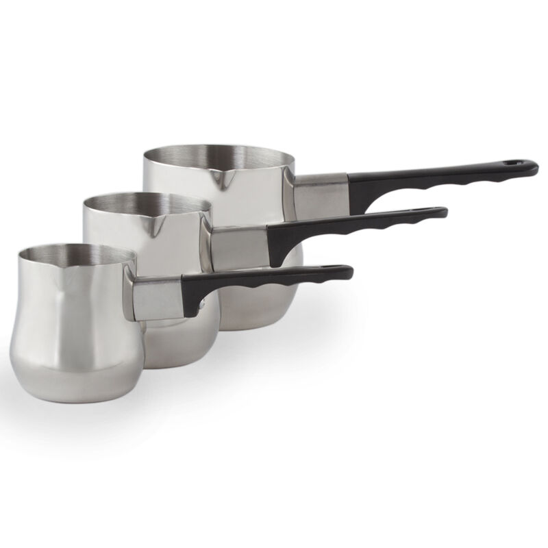 3 pc. Stainless Steel Turkish Coffee Set - 6 oz, 12 oz and 24 oz Coffee Pot Set