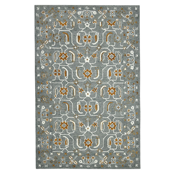 HomeRoots 2' X 3' Orange Gray And Ivory Wool Floral Medallion Hand Hooked Area Rug