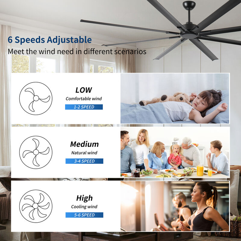 ELEMENT ACE 96 Inch Large Industrial DC Motor Ceiling Fan with 8 Reversible Blades, Remote Control for Home Porch Garage Shop and Commercial Space Use image number 3