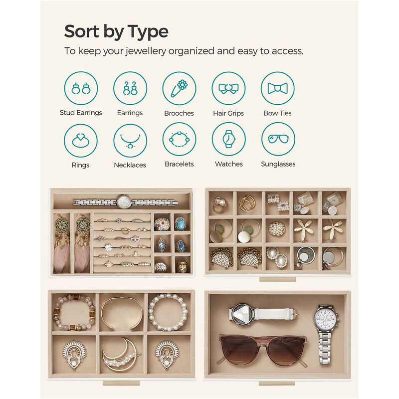 4-Layer Jewelry Box with Glass Lid and 3 Drawers - Modern Organizer for Sunglasses and Big Jewelry