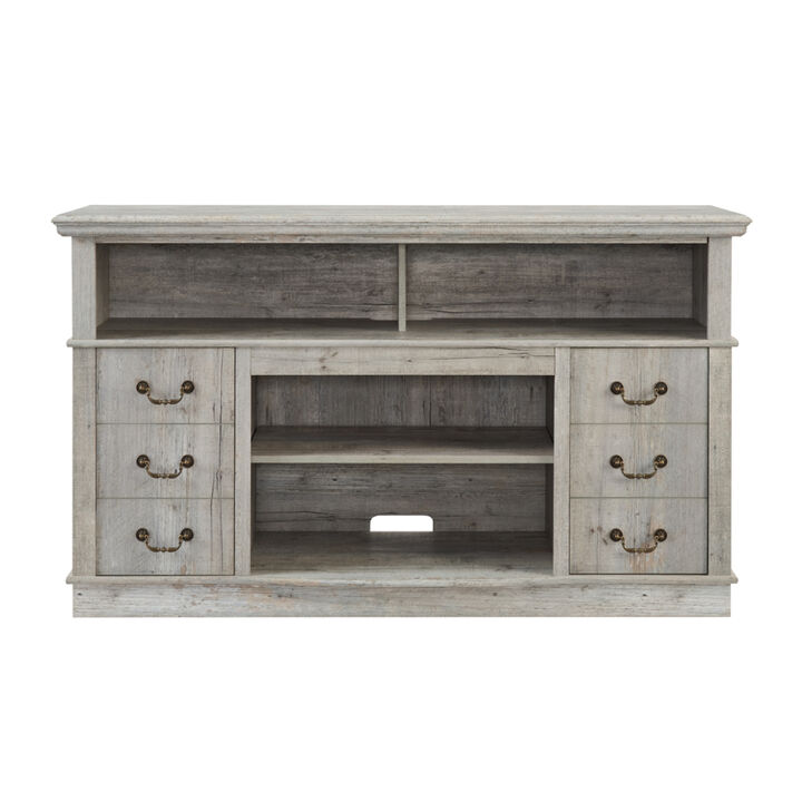 Traditional TV Media Stand Farmhouse Rustic Entertainment Console for TV Up to 65" with Open and Closed Storage Space, Light Gray, 60" Wx15.75" Dx34.25" H