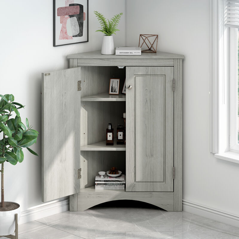 Whisen Triangle Bathroom Storage Cabinet Corner Cabinet with Adjustable Shelves