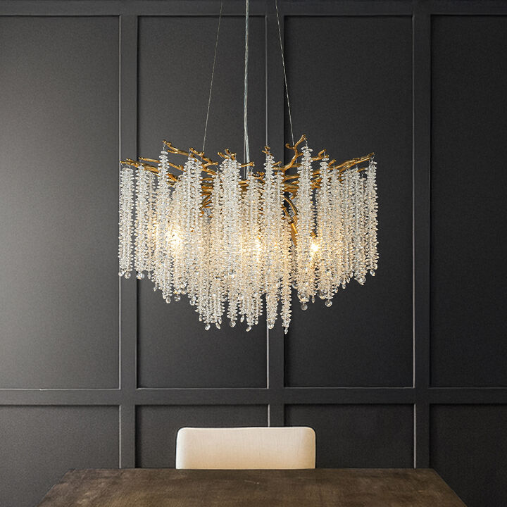 Modern Glam Crystal Chandelier Branch Style Pendant Ceiling Light for Dining Room Bedroom