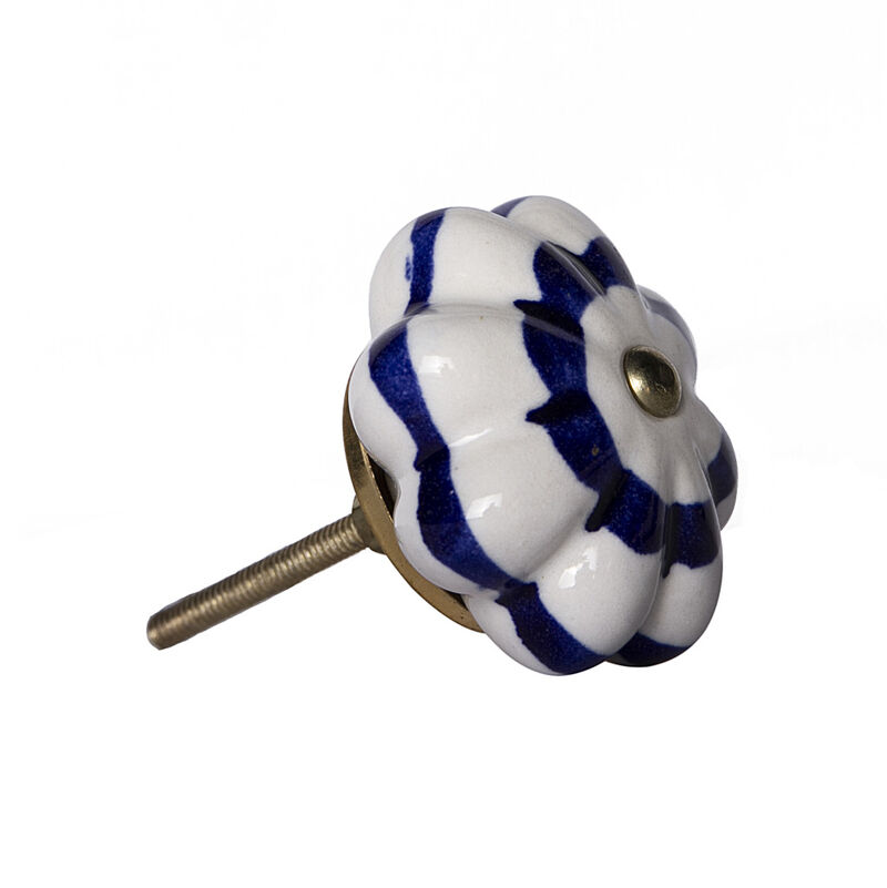 HomeRoots Set of Eight Blue And White Ceramic And Metal Drawer Pull Knobs image number 2