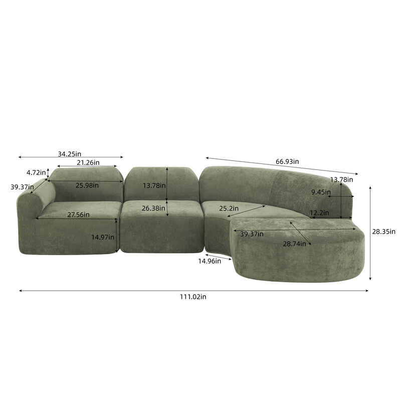 Zorvfu 111" Modern Compressed  Curved Sectional image number 5