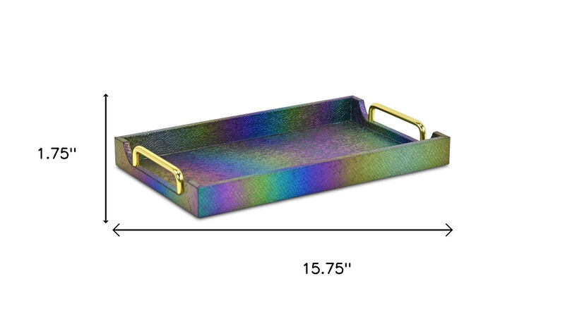 HomeRoots 16" Rainbow Faux Shagreen Serving Tray With Handles image number 6