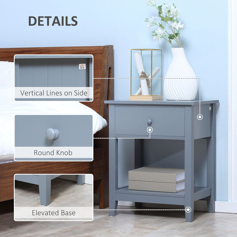 HOMCOM End Table, 2-tier Side Table with Drawer and Storage Shelf, Modern Beside Table for Bedroom, Living Room, Gray