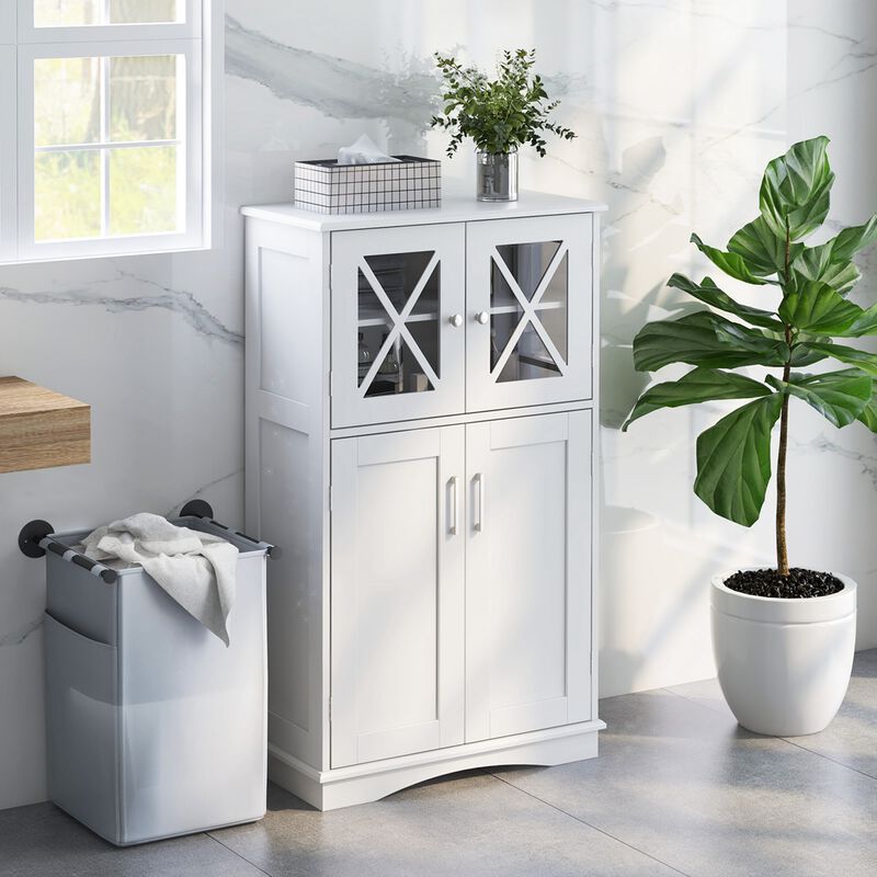 Costway Bathroom Storage Cabinet Linen Storage Cabinet with Doors and Adjustable Shelves