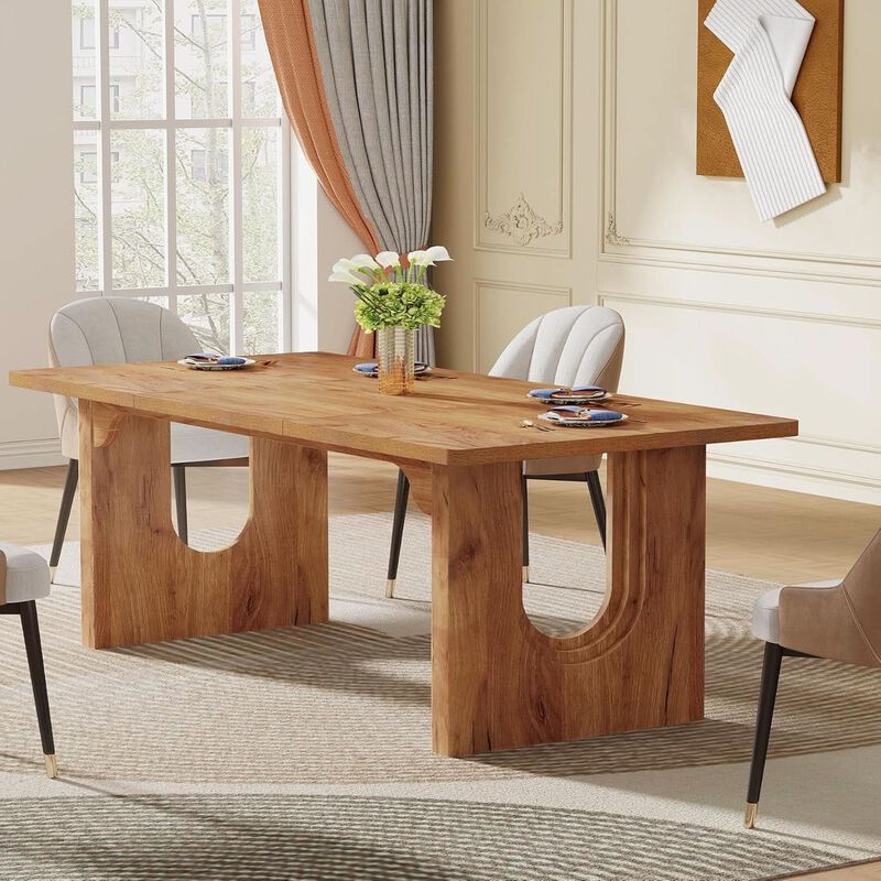 ShipItFurniture 71" Dining Table Rustic Brown Wood Pedestal image number 3