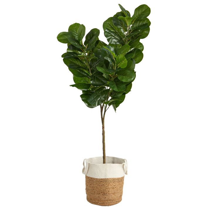 Nearly Natural 6-ft Fiddle Leaf Fig Tree in Handmade Jute and Cotton Planter
