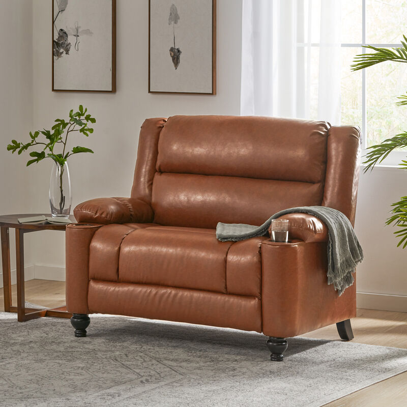 Merax Oversized Faux Leather Recliner with Dual Armrest Cup Holders & Adjustable Recline image number 1