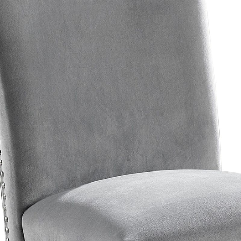 28 Inch Dining Side Chair Set of 2, Padded Gray Flannelette, Black Wood - Benzara