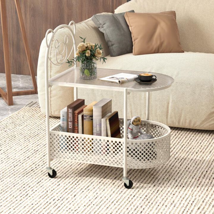 Hivvago 2-Tier Mobile Glass end Table with Bear Pattern