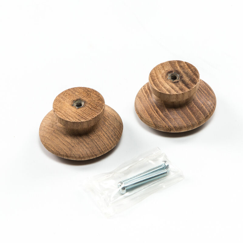 HomeRoots Set of Two Brown Wood Classic Round Drawer Pull Knobs image number 3