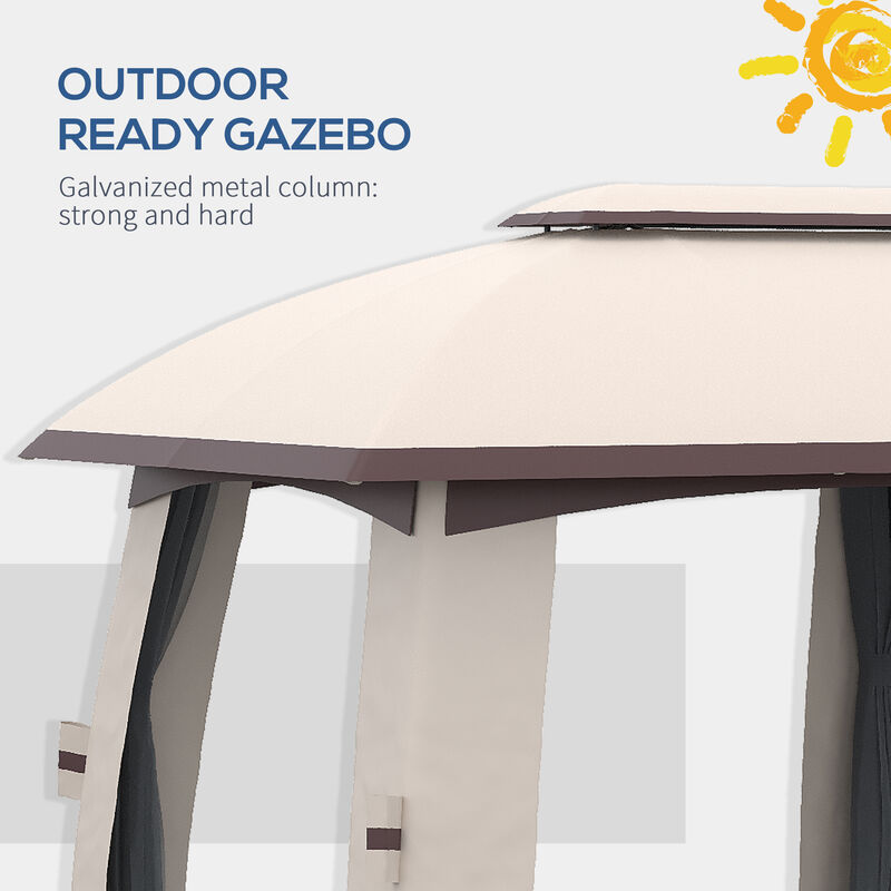 Outsunny 10' x 13' Patio Gazebo, Outdoor Gazebo Canopy Shelter with Netting, Vented Roof, Steel Frame for Garden, Lawn, Backyard, and Deck, Beige