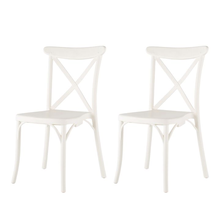 HomeRoots Set of Two White Heavy Duty Plastic Outdoor Stacking Dining Chairs