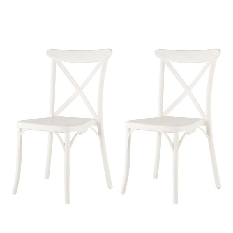 HomeRoots Set of Two White Heavy Duty Plastic Outdoor Stacking Dining Chairs image number 0