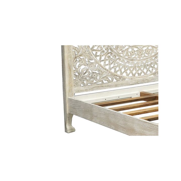 Taran Designs Auden Floral Carved Solid Wood Queen Panel Bed