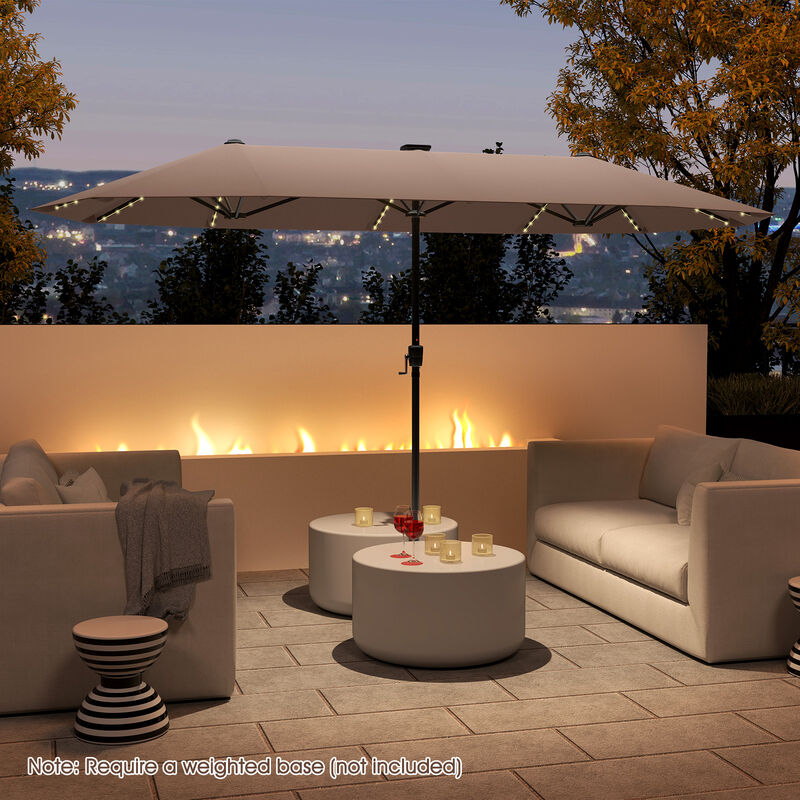 Large Patio Umbrella with LED Solar Lights and Crank Handle