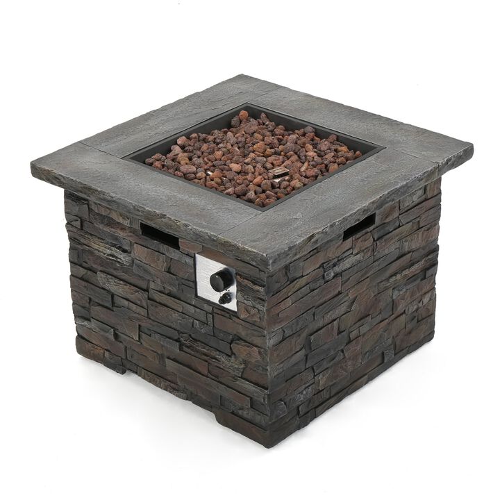 Mondawe 35" Natural Stone Square Fire Pit Outdoor Gas Fire Table - 40,000 BTU