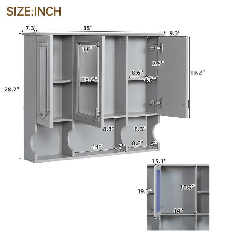 Merax Bathroom Mirror Cabinet with Adjustable Shelves, Concealed Storage & Open Shelves image number 5