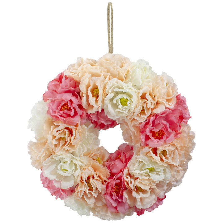 Pink and White Peony Artificial Spring Floral Wreath  8-Inch