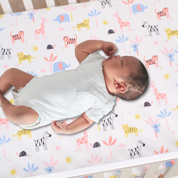 Lambs & Ivy Snuggle Jungle Pastel Safari Cotton Jersey Baby Fitted Crib Sheet