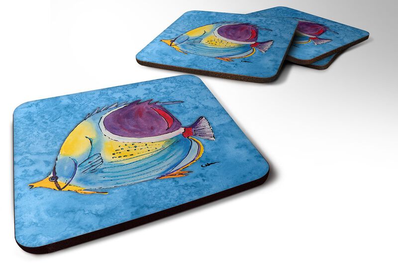 Caroline's Treasures 8676FC Fish Tropical on Blue Foam Coasters (Set of 4), 3.5 H x 3.5 W, Multicolor
