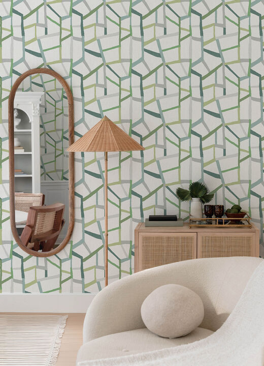 Tate Green Geometric Linen Wallpaper