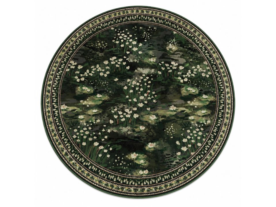 Green Vintage Round Rug 4 Ft Non Slip Low Pile Bedroom Area Carpet Decor