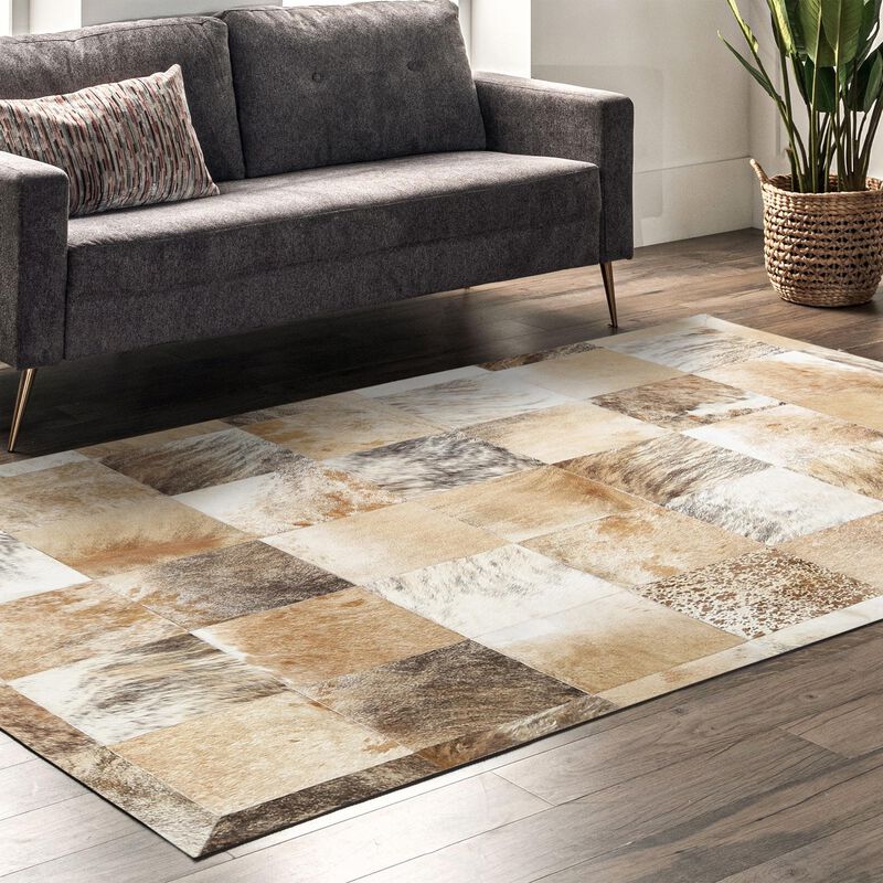 Earth Tones Cowhide Patchwork Rug image number 2