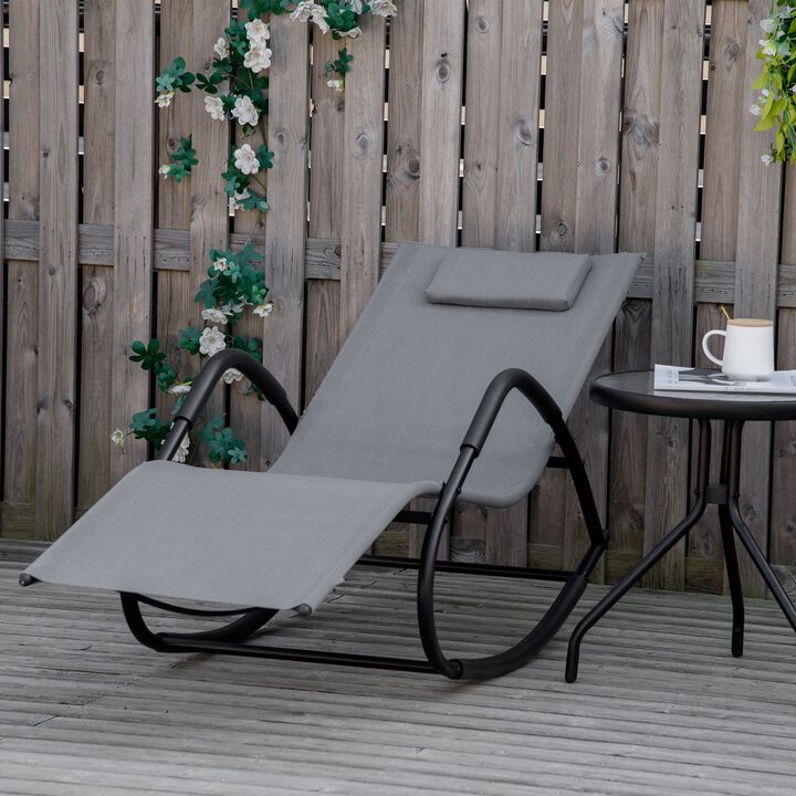 Garden Rocking Sun Lounger Outdoor Zero-gravity Reclining Rocker Lounge Chair for Patio, Deck, Poolside Sunbathing, Grey