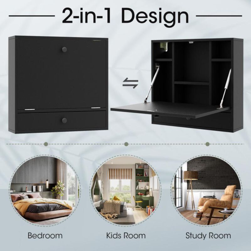 Hivvago Wall-Mount Floating Desk Foldable Space Saving Laptop Workstation