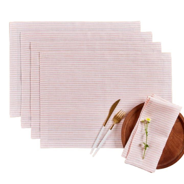Solino Home 100% Pure Linen Placemats 14 x 19 Inch Set of 4 - Narrow Stripe