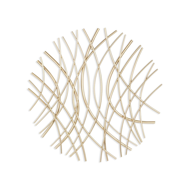 HomeRoots 24" X 24" Gold Metal Circle Abstract Hanging Dimensional Sculpture image number 0