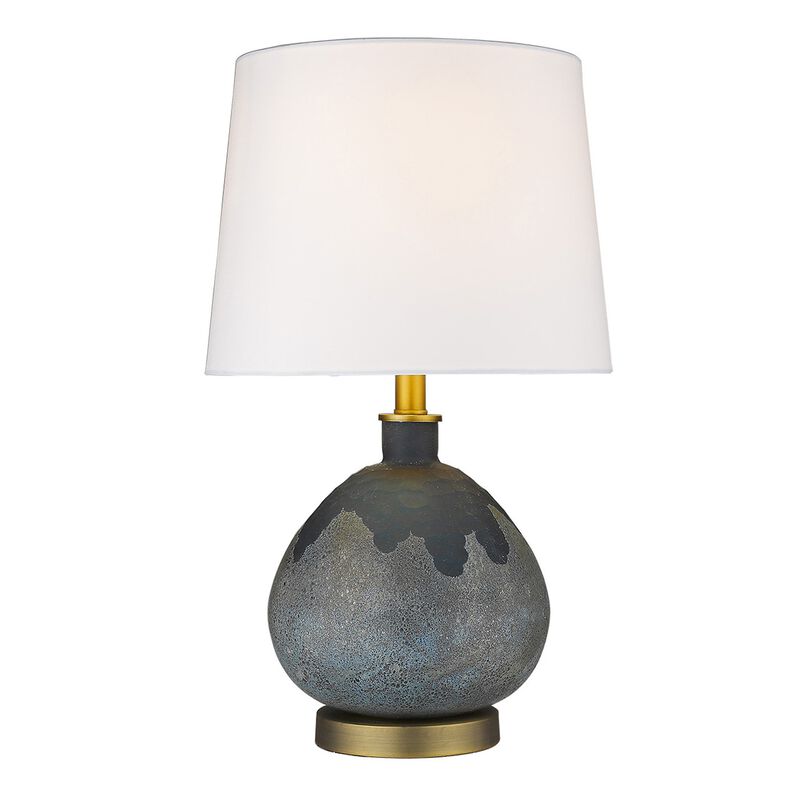 Hivvago 22" Teal Blue Concrete Gourd Table Lamp With Cream Empire Shade