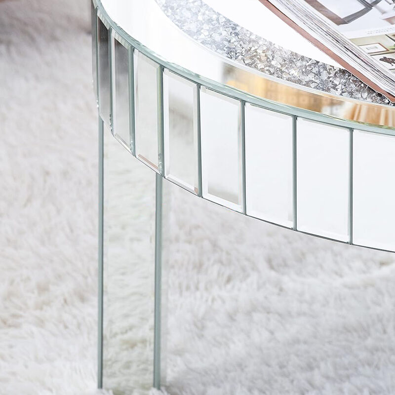 Silver Mirrored Coffee Table with Bling Diamonds Inlay image number 8