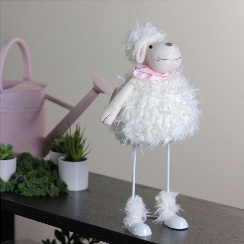 16" White Shaking Sheep with Pink Bandanna Easter Spring Tabletop Decor