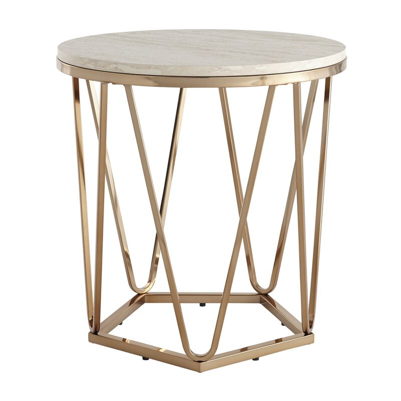 Homezia 23" Champagne Manufactured Wood And Iron Round End Table